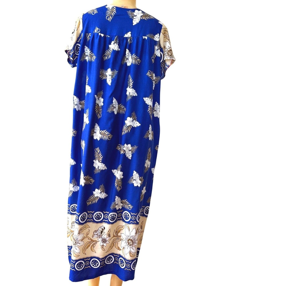 Vintage Hawaiian Victor Sports Blue Floral Midi Dress Retro Resort M/L - Picture 3 of 10